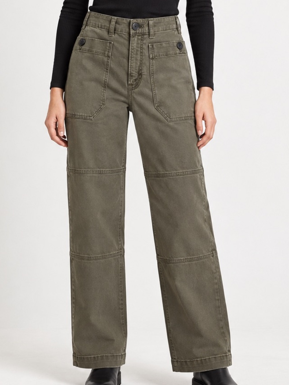 Frame Green Oversized Pocket Utility Straight Leg Pants 23